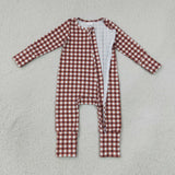 Brown Plaid Boys Fall Romper