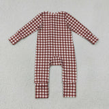 Brown Plaid Boys Fall Romper