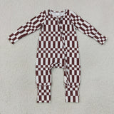 Dark Brown Plaid Boys Fall Romper