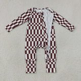 Dark Brown Plaid Boys Fall Romper