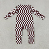 Dark Brown Plaid Boys Fall Romper
