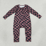 Irregular Grid Brown Black Boys Fall Romper