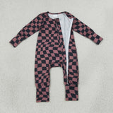 Irregular Grid Brown Black Boys Fall Romper