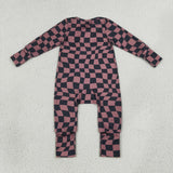 Irregular Grid Brown Black Boys Fall Romper
