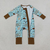 Cowboy Boots Brown Blue Boys Fall Romper
