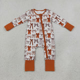 Orange Bow Pattern Girls Thanksgiving Romper