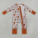 Orange Bow Pattern Girls Thanksgiving Romper