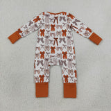 Orange Bow Pattern Girls Thanksgiving Romper