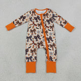 Candy Bow Pattern Plaid Orange Girls Halloween Romper