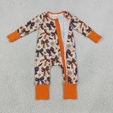 Candy Bow Pattern Plaid Orange Girls Halloween Romper