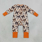 Candy Bow Pattern Plaid Orange Girls Halloween Romper
