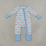 Snowman Sky Blue White Boys Christmas Romper