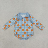 Pumpkin Plaid Blue Zipper Boys Fall Romper