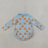 Pumpkin Plaid Blue Zipper Boys Fall Romper