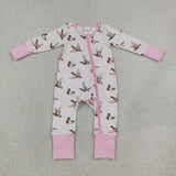 Duck Pink Stripe Girls Fall Romper
