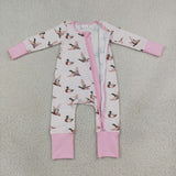 Duck Pink Stripe Girls Fall Romper