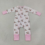 Duck Pink Stripe Girls Fall Romper
