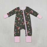 Duck Fur Floral Green Pink Girls Fall Romper