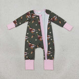 Duck Fur Floral Green Pink Girls Fall Romper