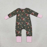 Duck Fur Floral Green Pink Girls Fall Romper