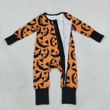 Smile Black Orange Boys Halloween Romper