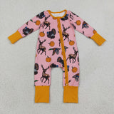 Deer Pumpkin Turkey Orange Pink Girls Thanksgiving Romper