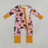 Deer Pumpkin Turkey Orange Pink Girls Thanksgiving Romper