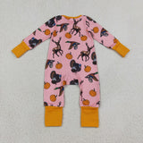 Deer Pumpkin Turkey Orange Pink Girls Thanksgiving Romper