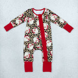 Santa Leopard Print Brown Girls Christmas Romper