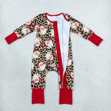 Santa Leopard Print Brown Girls Christmas Romper