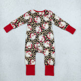 Santa Leopard Print Brown Girls Christmas Romper