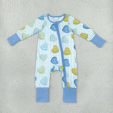 Letters Heart Stripe Blue Boys Valentines Romper