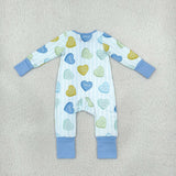 Letters Heart Stripe Blue Boys Valentines Romper