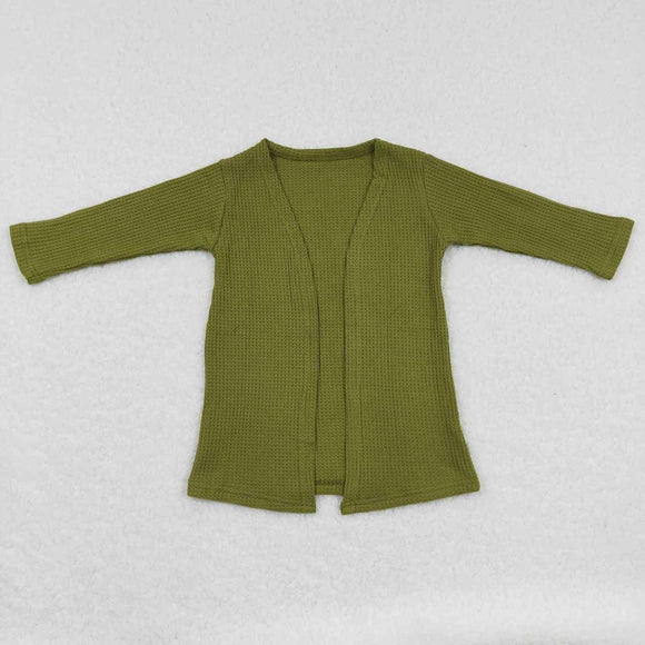 Solid Green Kids Waffle Cardigan