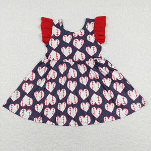 Heart Baseball Navy Red Girls Flutter Sleeve Dress