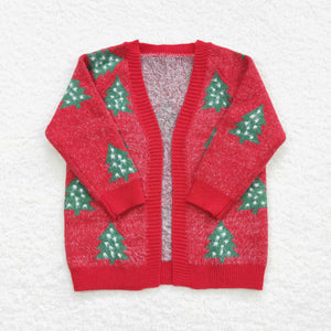 Tree Red Cardigan Sweaters Girls Christmas Top