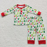 Trees Red White Mommy & Me Boys Christmas Pajamas