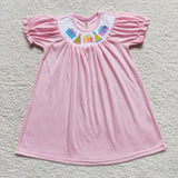 Birthday Gift Pink Smocked Girls Short Sleeve Dress