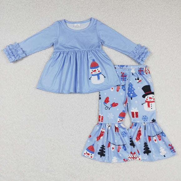 Snowman Gift Blue Girls Christmas Outfits