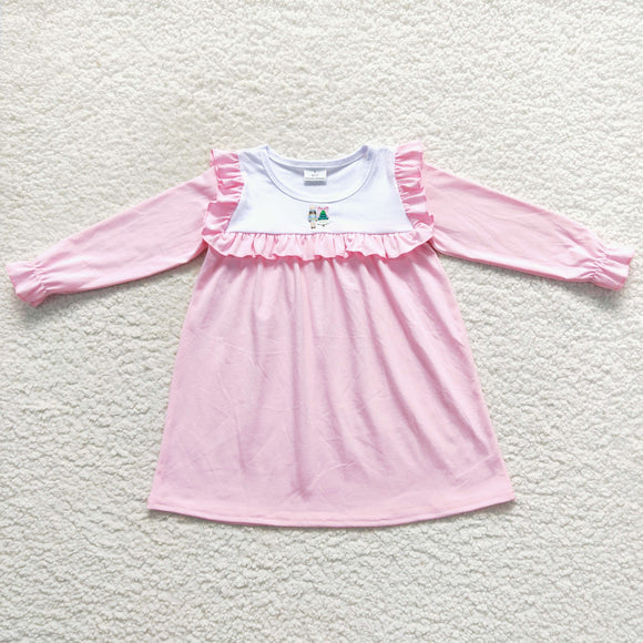 Solider Tree Pink Girls Christmas Dress