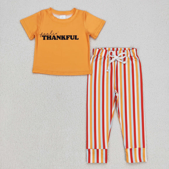 Thankful Stripe Orange Boys Thanksgiving Outfits