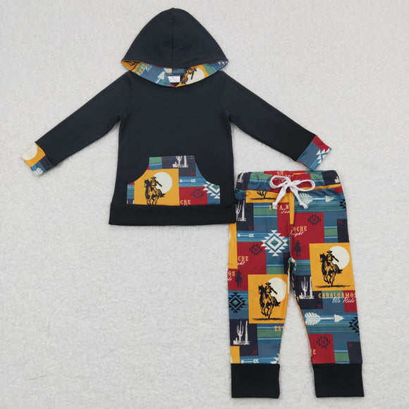 Aztec Rodeo Black Boys Fall Hoodie Sets