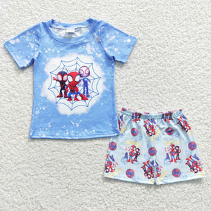 Cartoon Hero Sky Blue Boys Shorts Sets