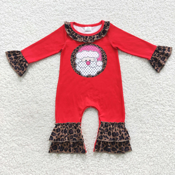 Santa Leopard Print Red Girls Christmas Romper