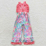 Santa Floral Pink Girls Christmas Jumpsuit