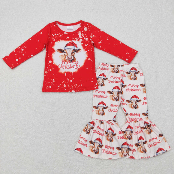 Merry Letters Cow Red Girls Christmas Outfits