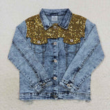 (Dark) Gold Sequins Girls Denim Jacket