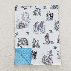 Cartoon Bunny Blue White Baby Easter Blankets