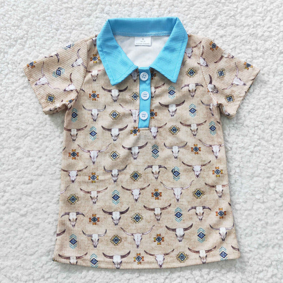 Highland Cow Aztec Beige Boys Short Sleeve Top