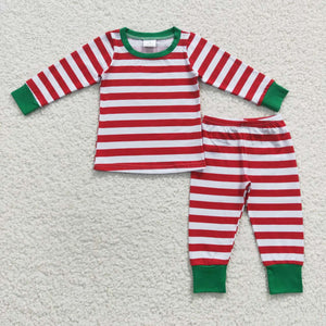 Red White Stripe Girls Christmas Pajamas